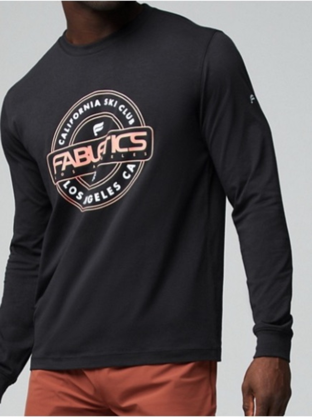 Fabletics Men’s Long Sleeve Logo Tee - Black with Peach Accent